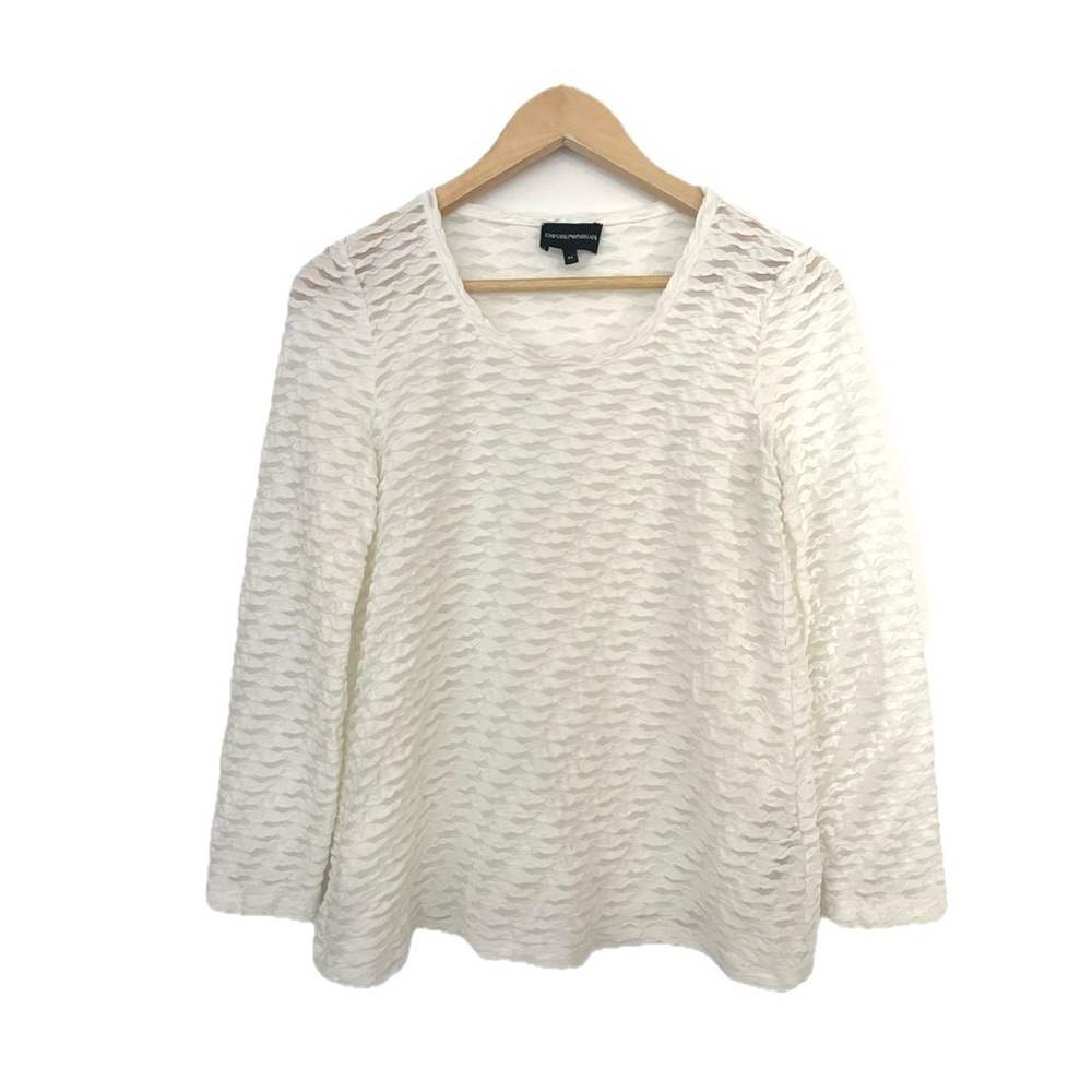 emporio armani JACQUARD JERSEY JUMPER WITH EMBOSSED PATTERN White Textured Top